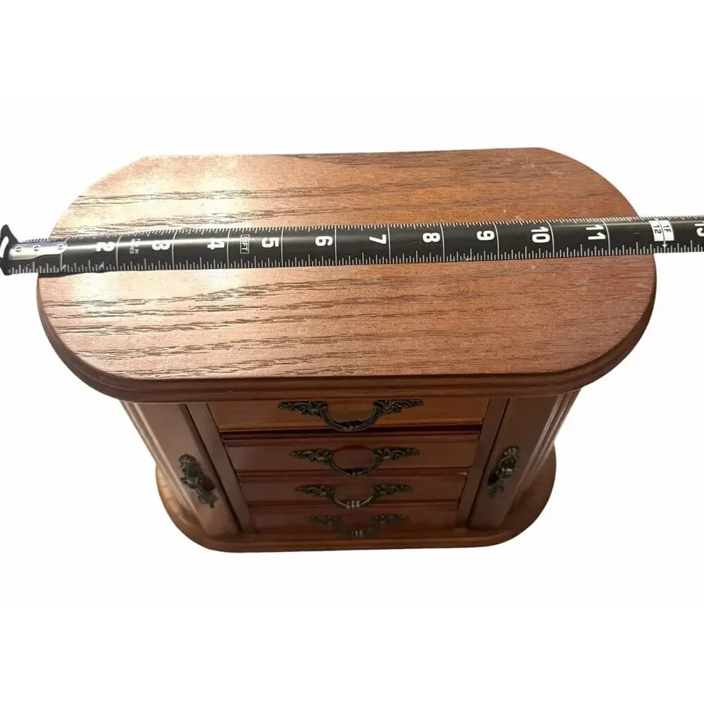 Vintage Wooden Jewelry Box Mirror Ring Necklace Bracelet Earring Organizer 3708C